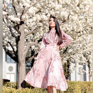 Chicwish Pink Floral Long Sleeve Dress